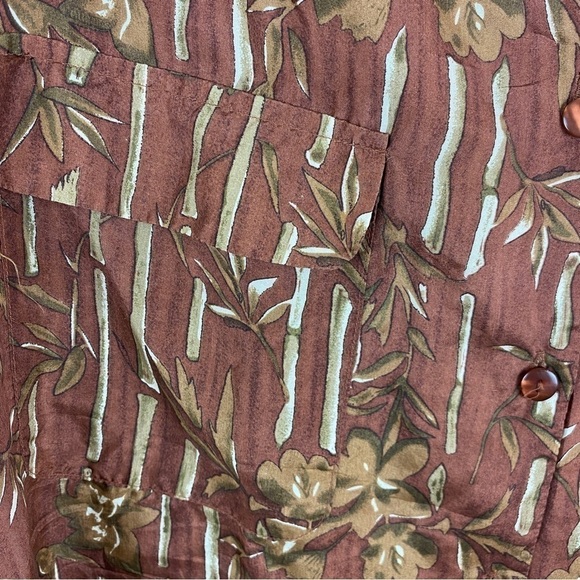 Silk Icon Brown Silk Bamboo Novelty Print Button Down Shirt Medium - Picture 4 of 10